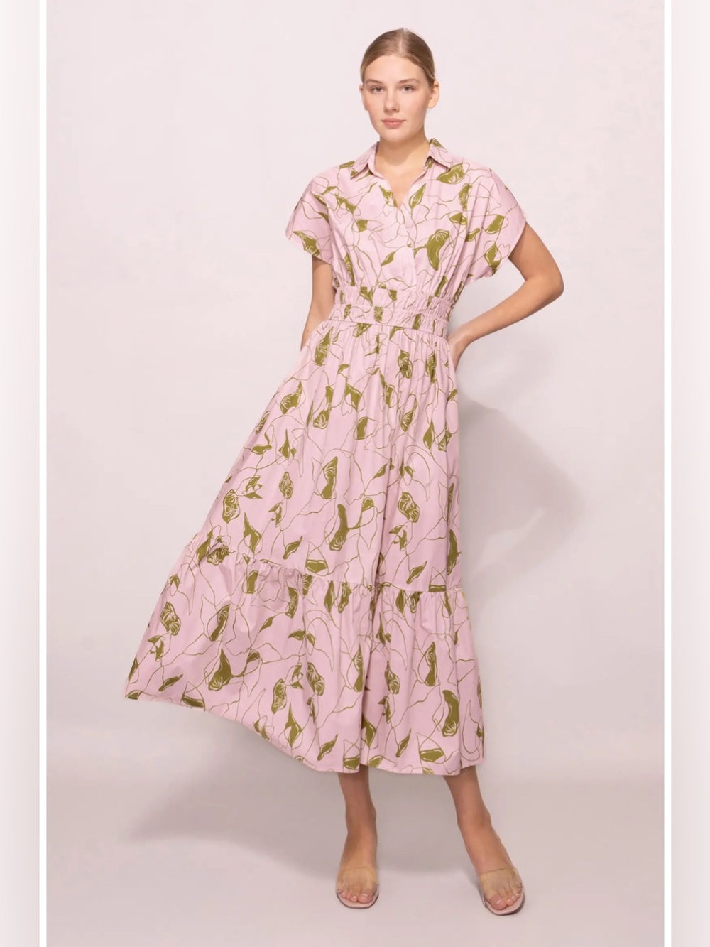 Nordstrom MELLODAY Soft Floral Drop Shoulder Midi Dress w/Pockets Size L
